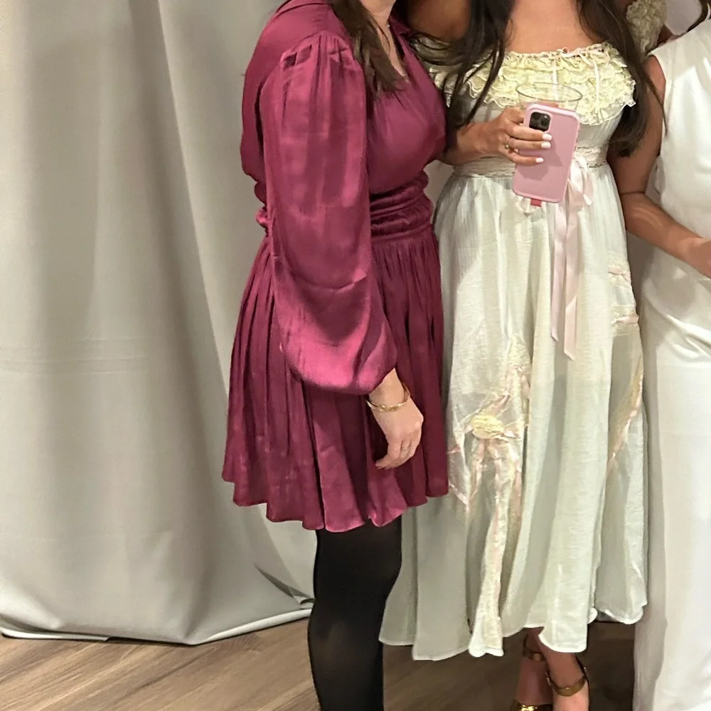 Maje satin dress with ruffles in magenta. - Picture 7 of 7